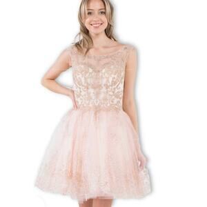 Elizabeth K by GLS Size XS Tutu Prom Dress Champagne Formal Beaded Fairy…